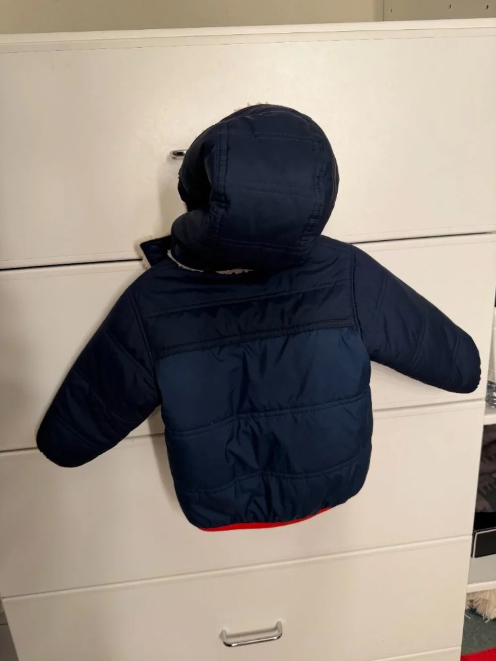 Patagonia Baby Reversible Tribbles Hooded Jacket Navy Red, Size 12 - 18M